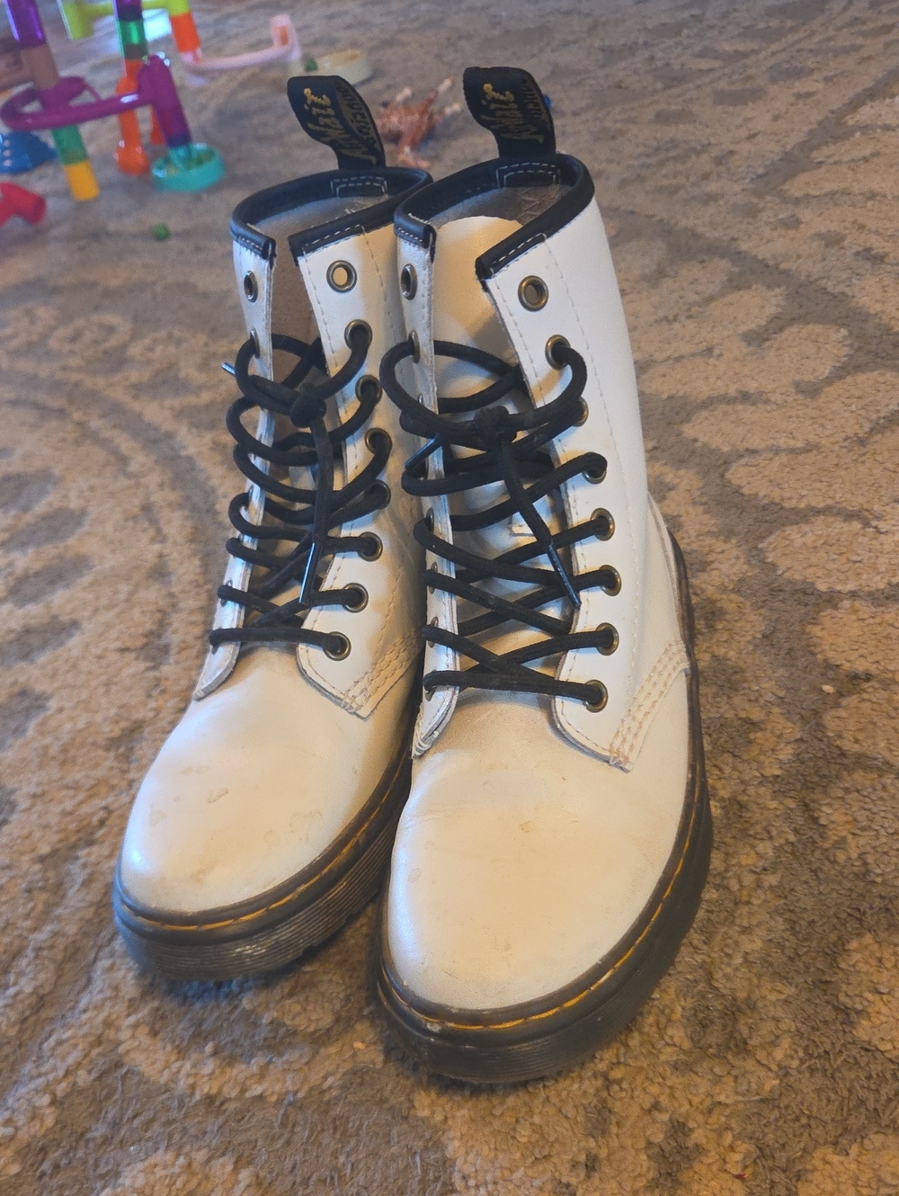 Dr. Martens White Lace-Up Combat Boots with Black Trim
